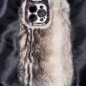 Furry Gray Mink Faux Fur iPhone 15 Pro Max Phone Case